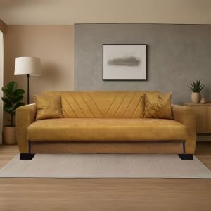 Divano letto Rianna 3 posti con contenitore in tessuto Oguzcan 09 giallo