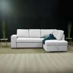 Divano letto angolare Bali con penisola contenitore in tessuto Neve 80 light grey