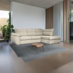 Divano letto angolare Kendall III con penisola contenitore destro in tessuto Barrel 04 beige