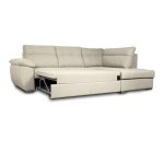 Divano letto angolare Kendall III con penisola contenitore destro in tessuto Barrel 04 beige