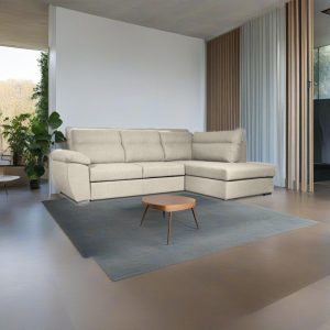 Divano letto angolare Kendall III con penisola contenitore destro in tessuto Barrel 04 beige