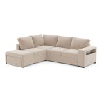 Divano letto angolare reversibile Jozzis con vano contenitore e pouf in tessuto Dubai G0741 sabbia