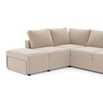 Divano letto angolare reversibile Jozzis con vano contenitore e pouf in tessuto Dubai G0741 sabbia