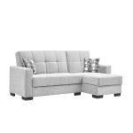 Divano letto con penisola Fermina Lounge con doppio contenitore in Crown 17 grigio chiaro