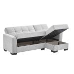 Divano letto con penisola Fermina Lounge con doppio contenitore in Crown 17 grigio chiaro
