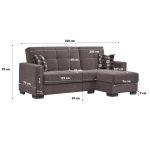 Divano letto con penisola Fermina Lounge con doppio contenitore in Crown 17 grigio chiaro