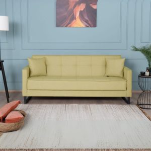 Divano letto contenitore Legen 3 posti in vellutino senape 02-450