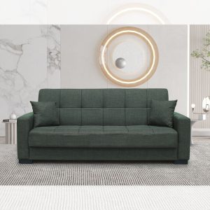 Divano letto contenitore New Malpensa 3 posti colore oliva Mina 19