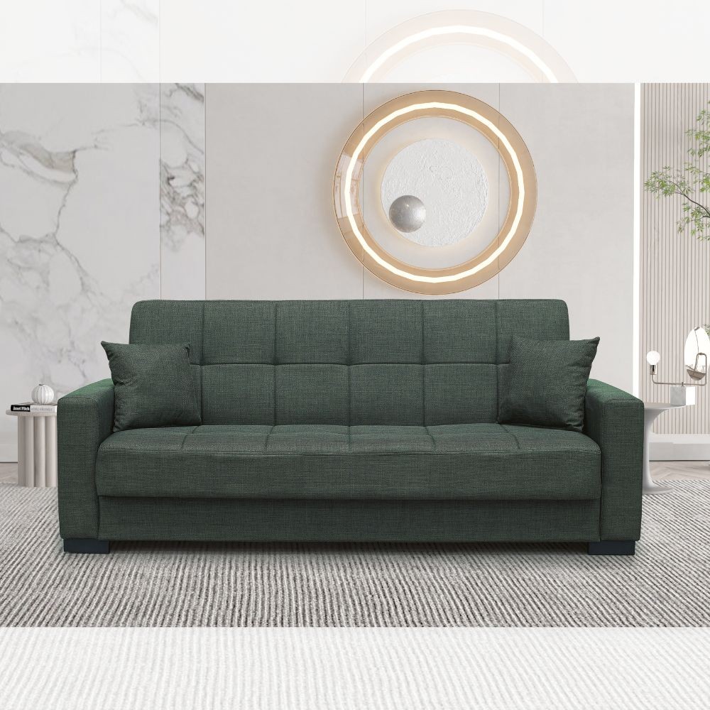 Divano letto contenitore New Malpensa 3 posti colore oliva Mina 19