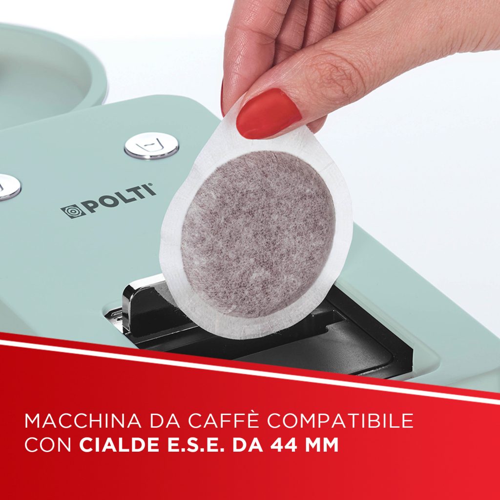 Polti Coffea S15G, macchina da caffè a cialde E.S.E. da 44 m con espulsione automatica delle cialde nell'apposito cassetto, serbatoio removibile da 0,85 l