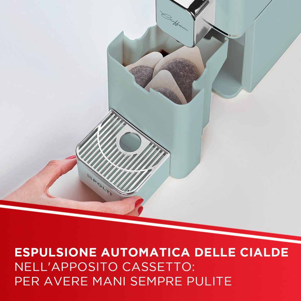 Polti Coffea S15G, macchina da caffè a cialde E.S.E. da 44 m con espulsione automatica delle cialde nell'apposito cassetto, serbatoio removibile da 0,85 l
