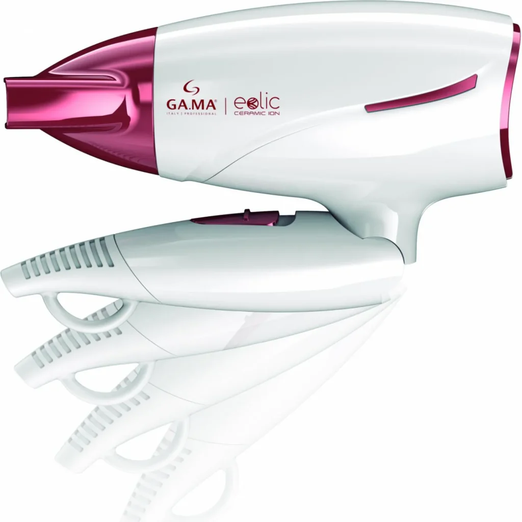 Ga.ma Phon Asciugacapelli da Viaggio Pieghevole Funzione Ionica Potenza 1600 Watt Motore DC Ultraleggero colore Bianco - GH0205 Eolic Ceramic Ion