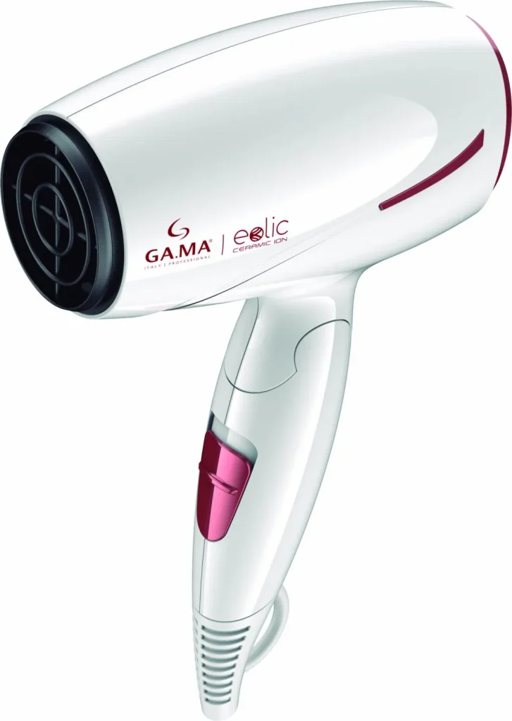 Ga.ma Phon Asciugacapelli da Viaggio Pieghevole Funzione Ionica Potenza 1600 Watt Motore DC Ultraleggero colore Bianco - GH0205 Eolic Ceramic Ion