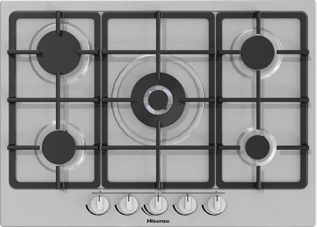 Piano Cottura 5 Fuochi Hisense a Gas da Incasso Larghezza 70 cm Griglie in Ghisa colore Inox - GM773XF