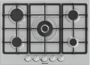 Piano Cottura 5 Fuochi Hisense a Gas da Incasso Larghezza 70 cm Griglie in Ghisa colore Inox - GM773XF