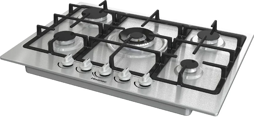 Piano Cottura 5 Fuochi Hisense a Gas da Incasso Larghezza 70 cm Griglie in Ghisa colore Inox - GM773XF