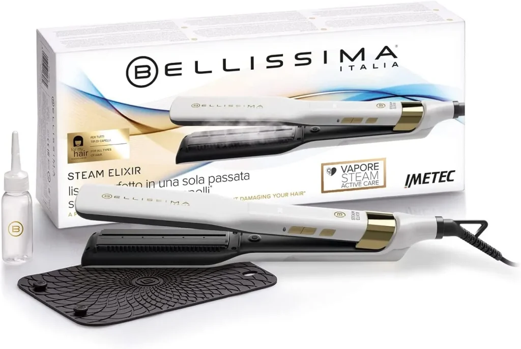 Bellissima Imetec Piastra Stiracapelli Arricciacapelli Piastra a Vapore Rivestimento in Ceramica Potenza 235 Watt colore Bianco - 11808 Steam Elixir