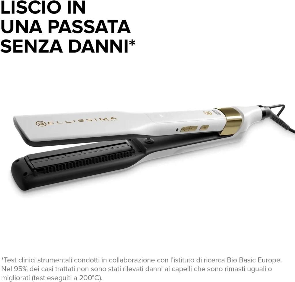 Bellissima Imetec Piastra Stiracapelli Arricciacapelli Piastra a Vapore Rivestimento in Ceramica Potenza 235 Watt colore Bianco - 11808 Steam Elixir