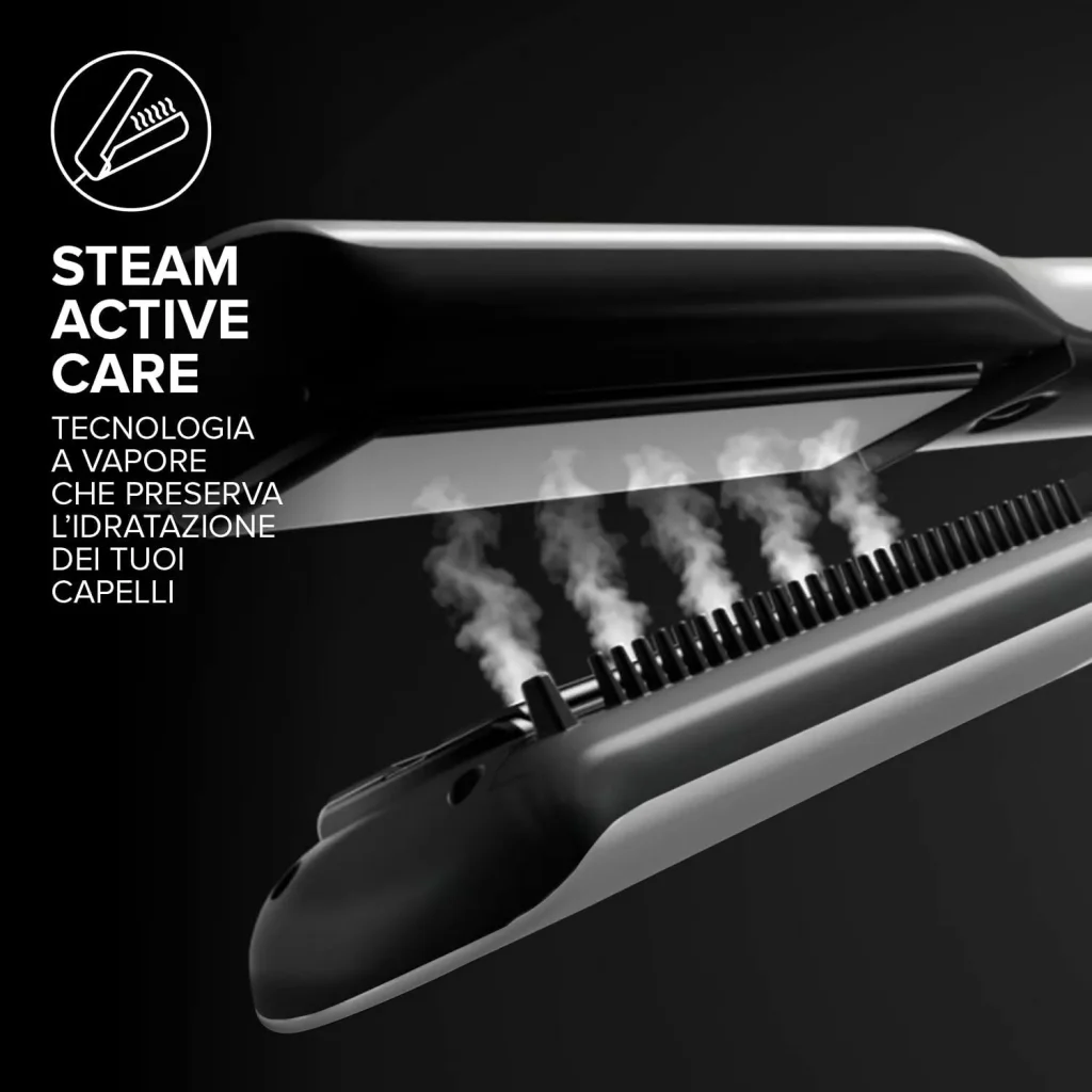 Bellissima Imetec Piastra Stiracapelli Arricciacapelli Piastra a Vapore Rivestimento in Ceramica Potenza 235 Watt colore Bianco - 11808 Steam Elixir