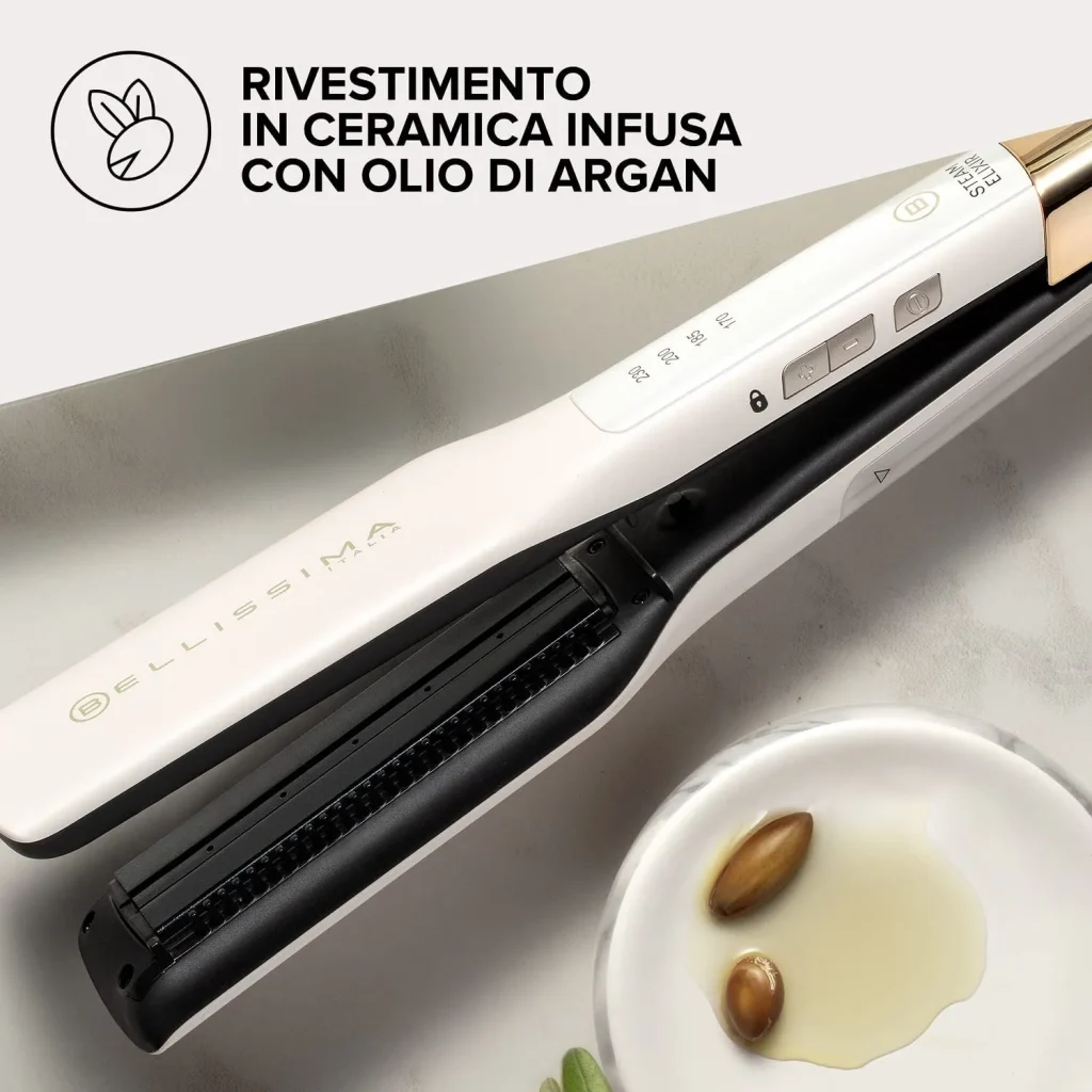 Bellissima Imetec Piastra Stiracapelli Arricciacapelli Piastra a Vapore Rivestimento in Ceramica Potenza 235 Watt colore Bianco - 11808 Steam Elixir