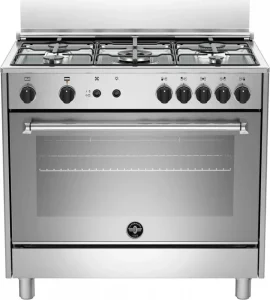 La Germania Cucina a Gas 5 Fuochi Forno a Gas Ventilato Libera Installazione Larghezza x Profondità 90x60 cm Classe energetica A+ colore Inox - AMN965GXV (Coperchio non Incluso)