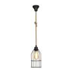 Lampada a sospensione Halat ASZ0549 in metallo nero e corda