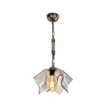 Lampada a sospensione Volga MDL3781 oro antichizzato e vetro fumè