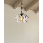 Lampada a sospensione Volga MDL3781 oro antichizzato e vetro fumè