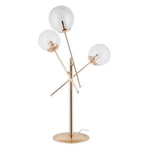 Lampada da tavolo Gondia ASZ1393 in metallo oro con 3 paralumi in vetro