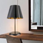 Lampada da tavolo Verda ASZ1212 in metallo e paralume tessuto nero