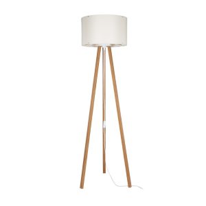 Lampada da terra Piko ASZ1664 con piantana in rovere e paralume in tessuto crema