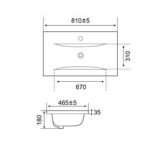 Lavabo consolle da appoggio PLAT840-80 81x46.5x18 cm bianco