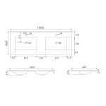 Lavabo da appoggio 385983 in ceramica due vasche 140x46 cm colore bianco lucido