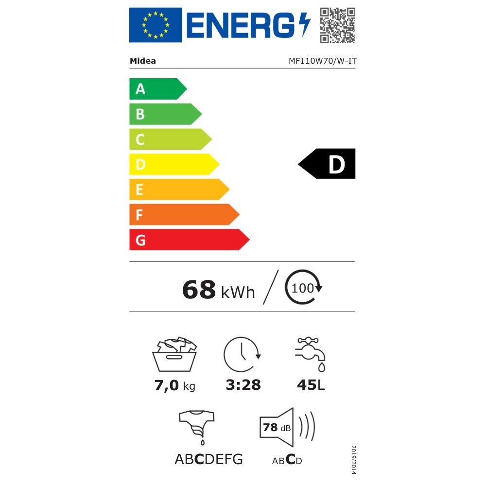 Lavatrice carica frontale Midea MF110W70W 7 kg. 1200 giri bianca classe D
