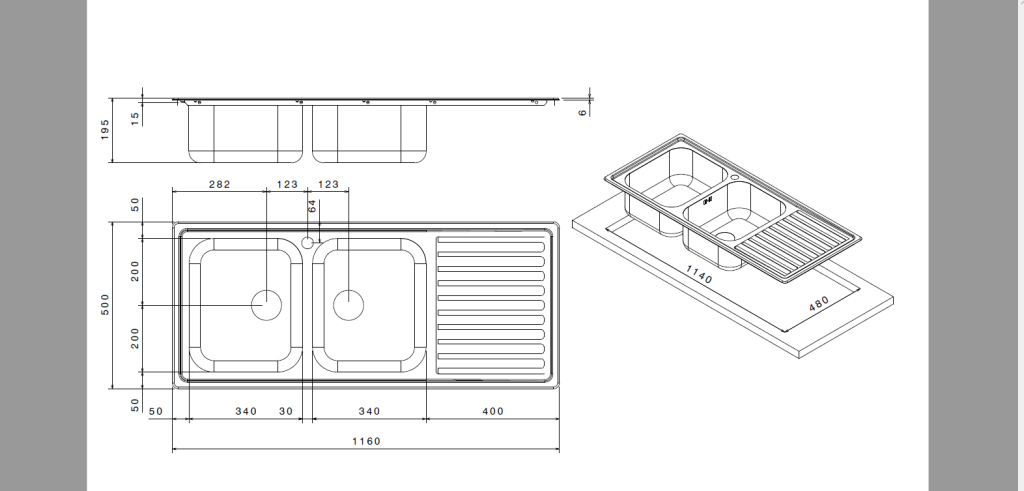 Lavello SAXT333A 116x50 cm 2 vasche gocciolatoio sinistro