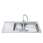 Lavello Smeg LGM116S inox 2 vasche con gocciolatoio sinistro microantigraffio 116x50 cm