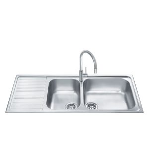 Lavello Smeg LGM116S inox 2 vasche con gocciolatoio sinistro microantigraffio 116x50 cm