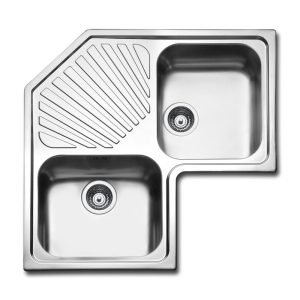 Lavello angolare da incasso ROAN2IBC 2 vasche con gocciolatoio 83x83 cm inox