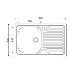 Lavello appoggio 80x50 SA216  1 vasca e gocciolatoio destro
