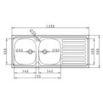 Lavello da appoggio Mediterraneo120 con 2 vasche sinistre e gocciolatoio destro con alzatina inox
