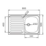 Lavello da appoggio Mediterraneo801 con 1 vasca destra e gocciolatoio sinistro con alzatina inox
