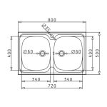 Lavello da appoggio Mediterraneo802 con 2 vasche e alzatina inox