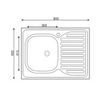 Lavello da appoggio SA30 una vasca con gocciolatoio destro 80x60cm. inox