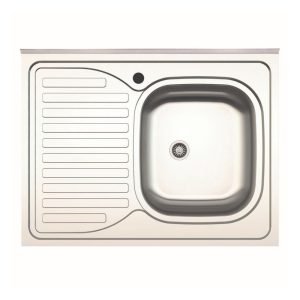 Lavello da appoggio SA30 una vasca con gocciolatoio sinistro 80x60cm. inox