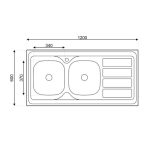 Lavello da appoggio SA46 due vasche con gocciolatoio sinistro 120x60cm. inox