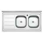Lavello da appoggio SA46 due vasche con gocciolatoio sinistro 120x60cm. inox