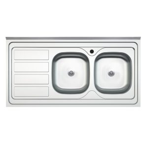 Lavello da appoggio SA46 due vasche con gocciolatoio sinistro 120x60cm. inox