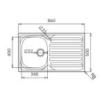 Lavello da incasso Adriatico861 monostampo con 1 vasca sinistra e gocciolatoio destro inox