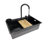 Lavello incasso SA3541 una vasca 75x45 cm. completo di accessori trattamento PVD acciaio nero