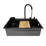 Lavello incasso SA3541 una vasca 75x45 cm. completo di accessori trattamento PVD acciaio nero